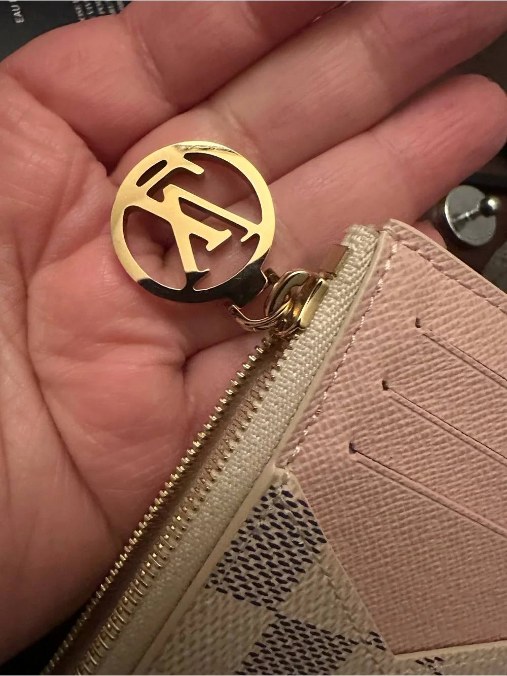 Louis Vuitton Pink and Damier Azur Card Slot Zip Pouch